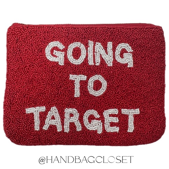 Kate Spade Going to Target Red & White Oversized Beaded Clutch Bag - Picture 2 of 10